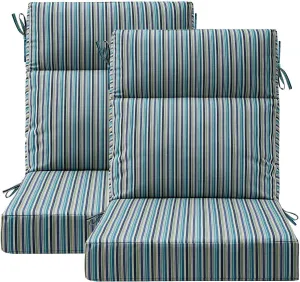 Sunbrella Outdoor High Back Chair Cushion Seat Pads, 2-Pack 44 x 21 Inch Water-Repellent & Fade-Resistant Patio Furniture Cushions with Ties for Adirondack, Rocking Chairs, Swell Turquoise