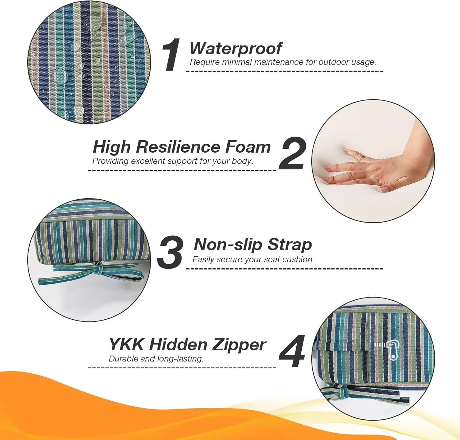 Sunbrella Outdoor High Back Chair Cushion Seat Pads, 2-Pack 44 x 21 Inch Water-Repellent & Fade-Resistant Patio Furniture Cushions with Ties for Adirondack, Rocking Chairs, Swell Turquoise