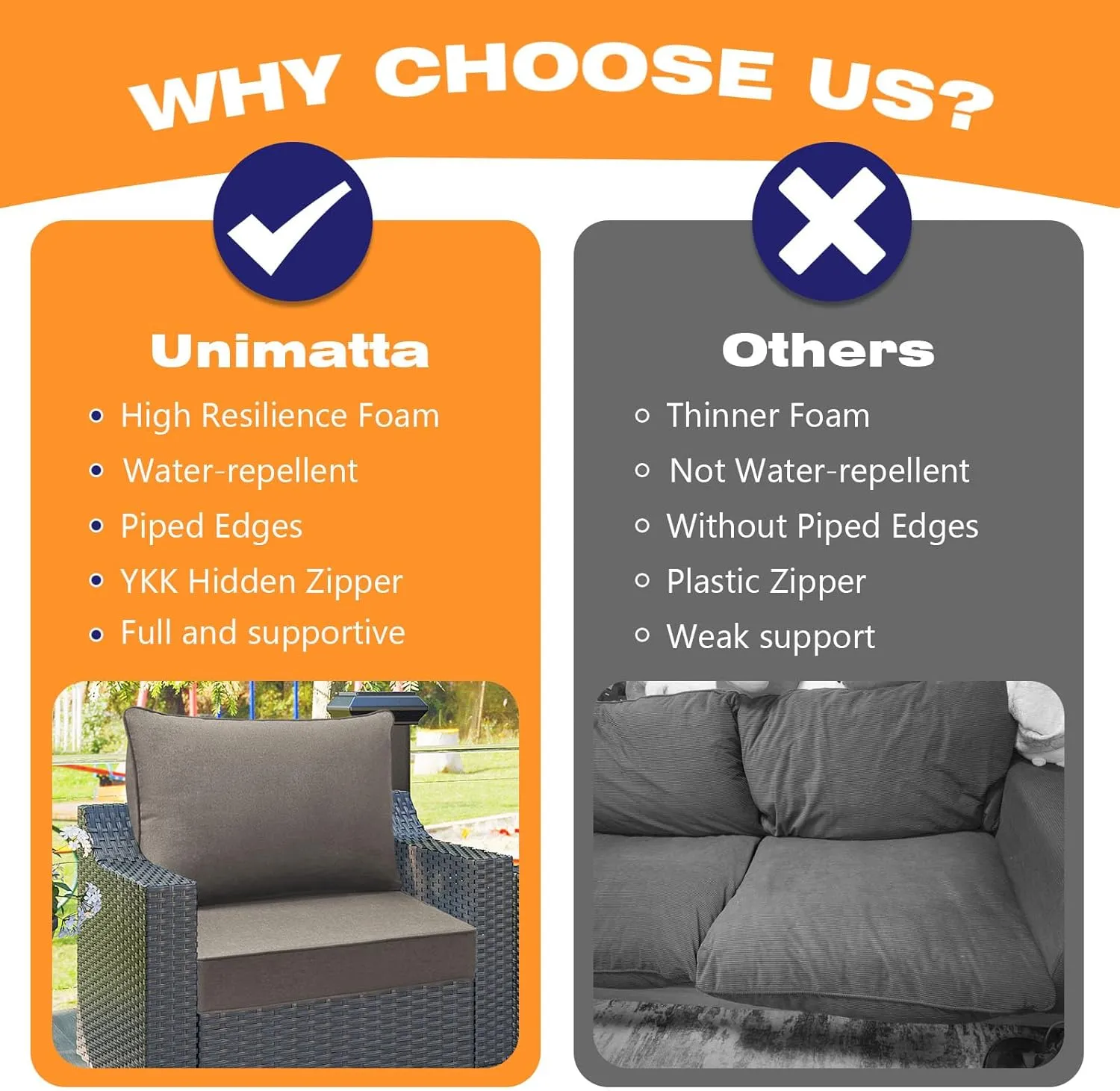 Sunbrella Outdoor Patio Chair Cushions Set, 24" x 24", Set of 2, Water-Repellent, Fade Resistant, Deep Seat Cushion for Backyard, Couch, Sofa and Patio Furniture, Cast Shale