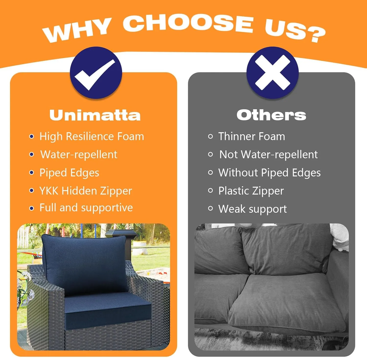 Sunbrella Outdoor Patio Chair Cushions Set, 24" x 24", Set of 2, Water-Repellent, Fade Resistant, Deep Seat Cushion for Backyard, Couch, Sofa and Patio Furniture, Specrtum Indigo