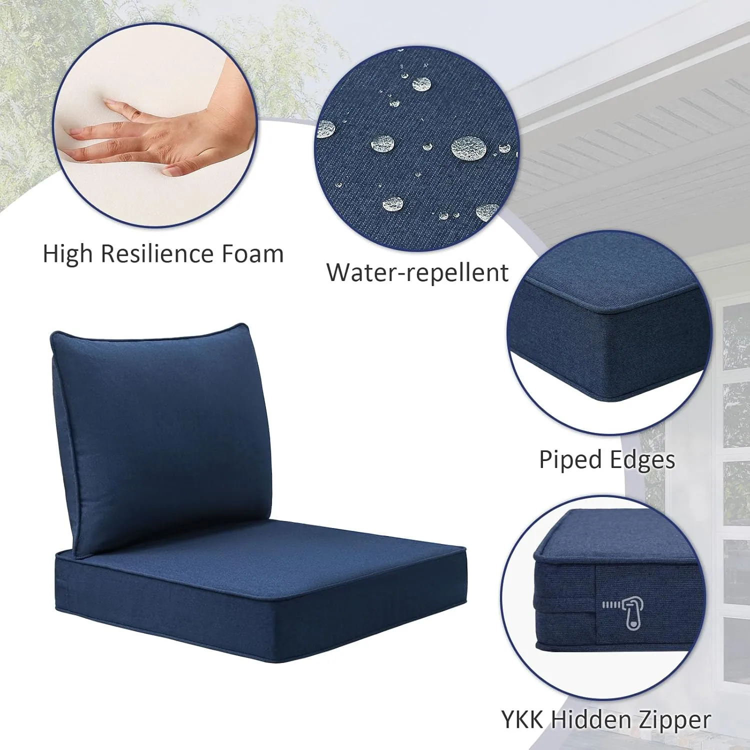 Sunbrella Outdoor Patio Chair Cushions Set, 24" x 24", Set of 2, Water-Repellent, Fade Resistant, Deep Seat Cushion for Backyard, Couch, Sofa and Patio Furniture, Specrtum Indigo