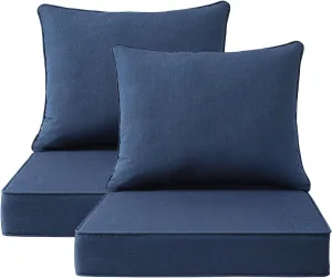 Sunbrella Outdoor Patio Chair Cushions Set, 24" x 24", Set of 2, Water-Repellent, Fade Resistant, Deep Seat Cushion for Backyard, Couch, Sofa and Patio Furniture, Specrtum Indigo