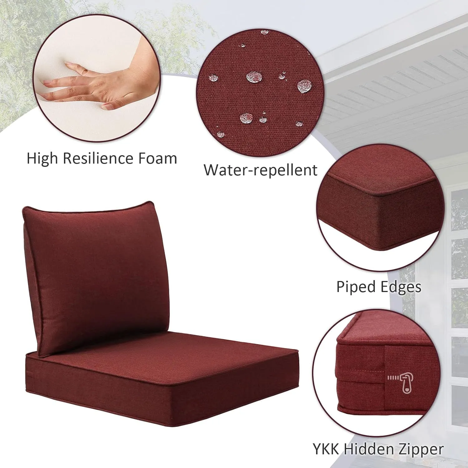 Sunbrella Outdoor Patio Chair Cushions Set, 24" x 24", Set of 2, Water-Repellent, Fade Resistant, Deep Seat Cushion for Backyard, Couch, Sofa and Patio Furniture, Spectrum Brick