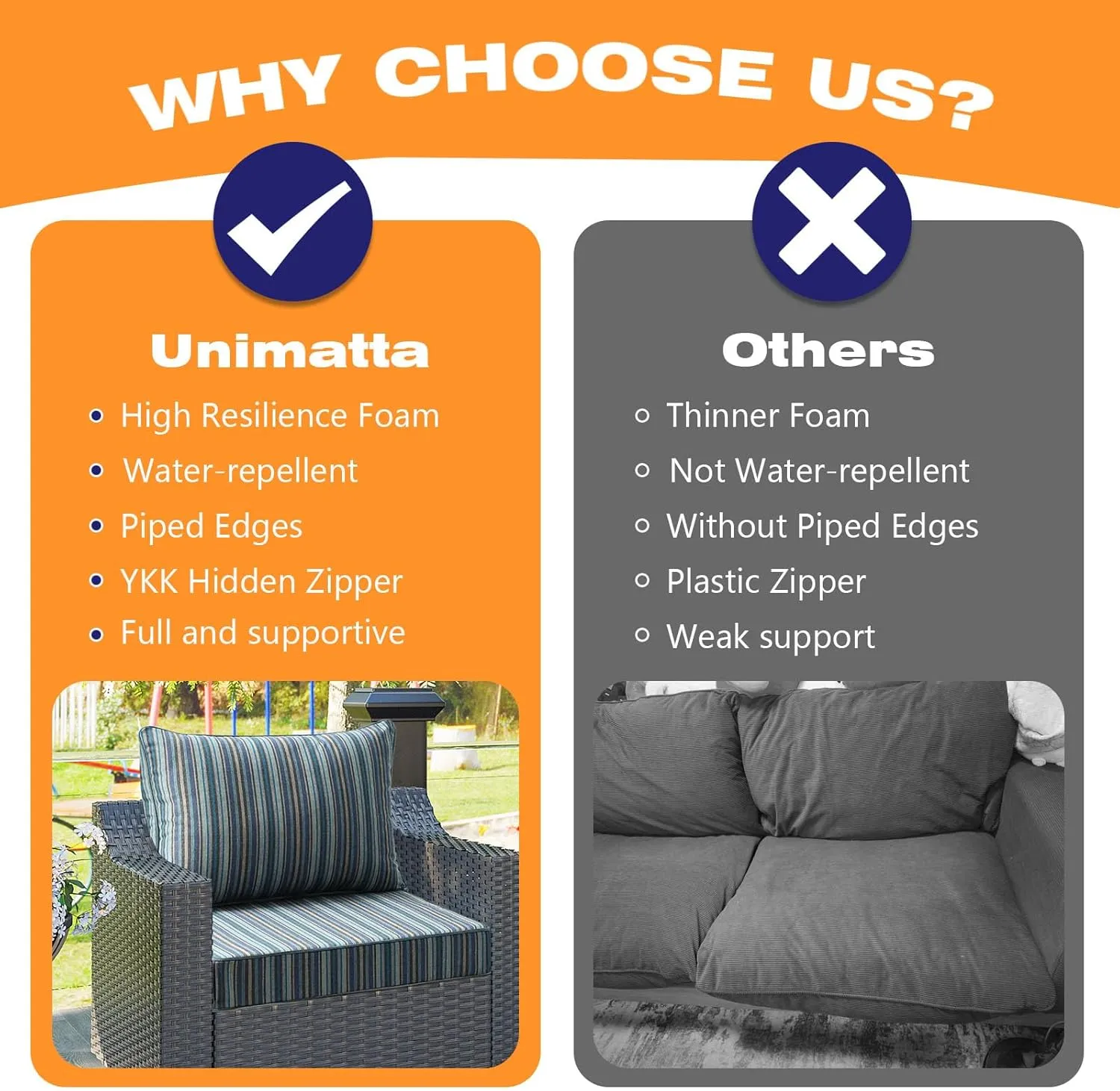 Sunbrella Outdoor Patio Chair Cushions Set, 24" x 24", Set of 2, Water-Repellent, Fade Resistant, Deep Seat Cushion for Backyard, Couch, Sofa and Patio Furniture, Troupe Dock
