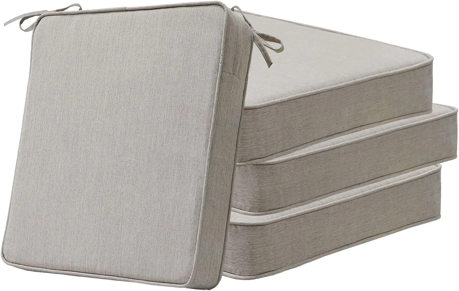 Sunbrella Square Corner Seat Cushions, 19" x 19" x 3", Set of 4, Indoor Outdoor Waterproof Weather Resistant Universal Chair Pads with Ties for Patio Furniture, Garden Dining Chairs, Specrtum Pebble