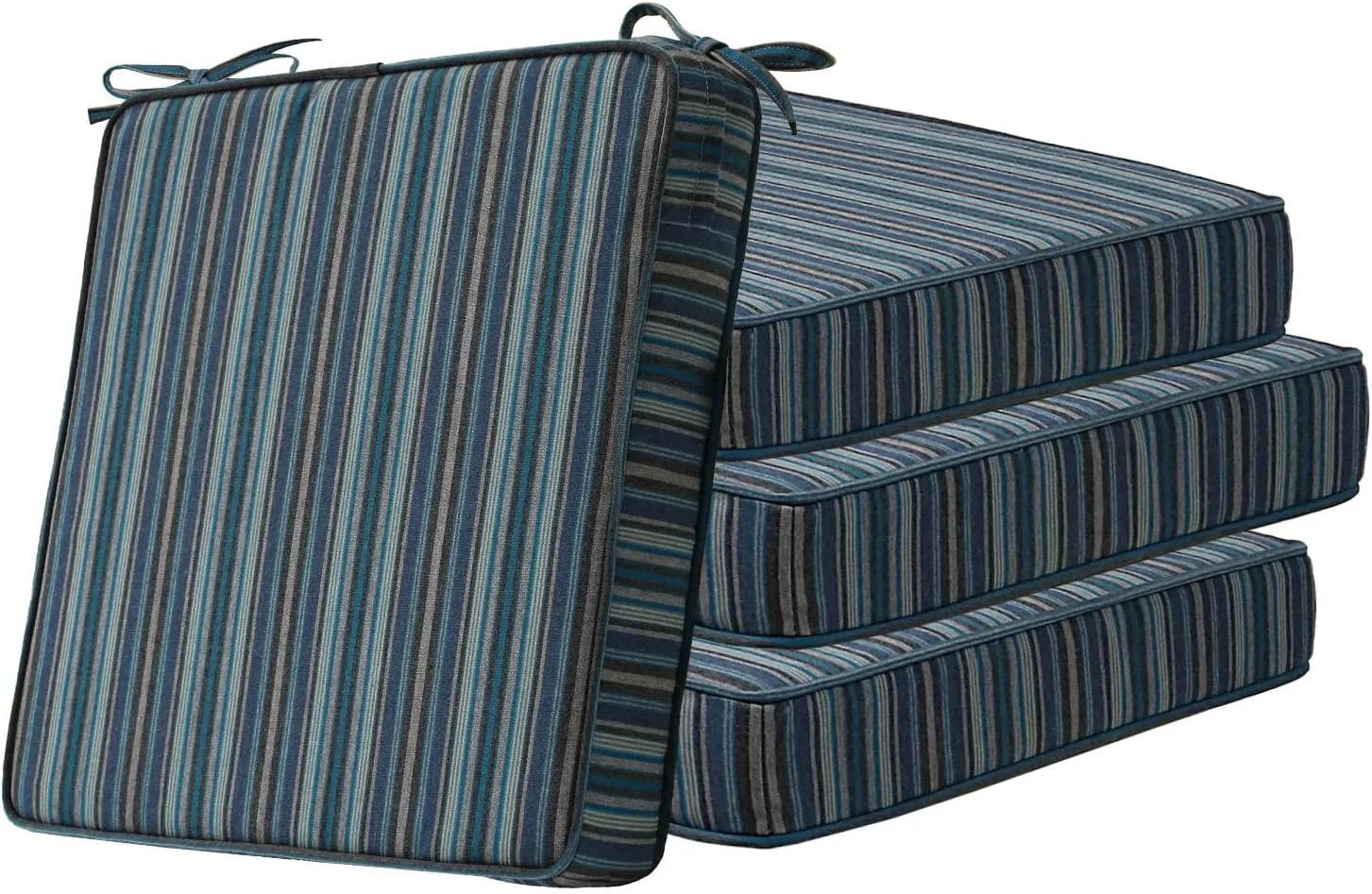 Sunbrella Square Corner Seat Cushions, 19" x 19" x 3", Set of 4, Indoor Outdoor Waterproof Weather Resistant Universal Chair Pads with Ties for Patio Furniture, Garden Dining Chairs, Troupe Dock
