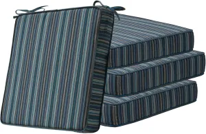Sunbrella Square Corner Seat Cushions, 19" x 19" x 3", Set of 4, Indoor Outdoor Waterproof Weather Resistant Universal Chair Pads with Ties for Patio Furniture, Garden Dining Chairs, Troupe Dock