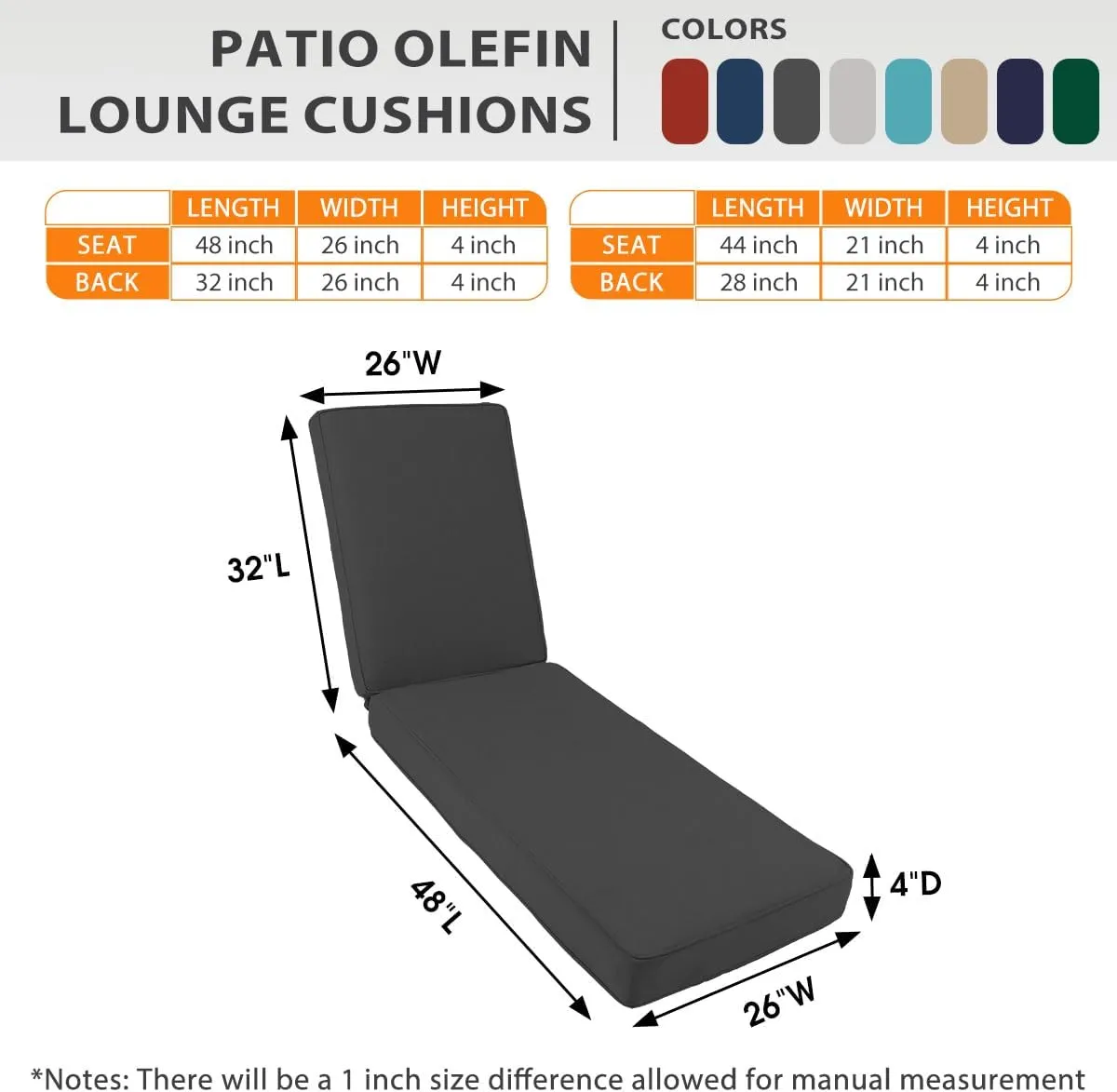 Sundale Outdoor Olefin Chaise Lounge Cushion Set of 2, Water-Resistant Patio Lounge Chair Cushion, Thick Lounger Pad with 8 Straps Dark Gray, 80 x 26 x 4 Inches