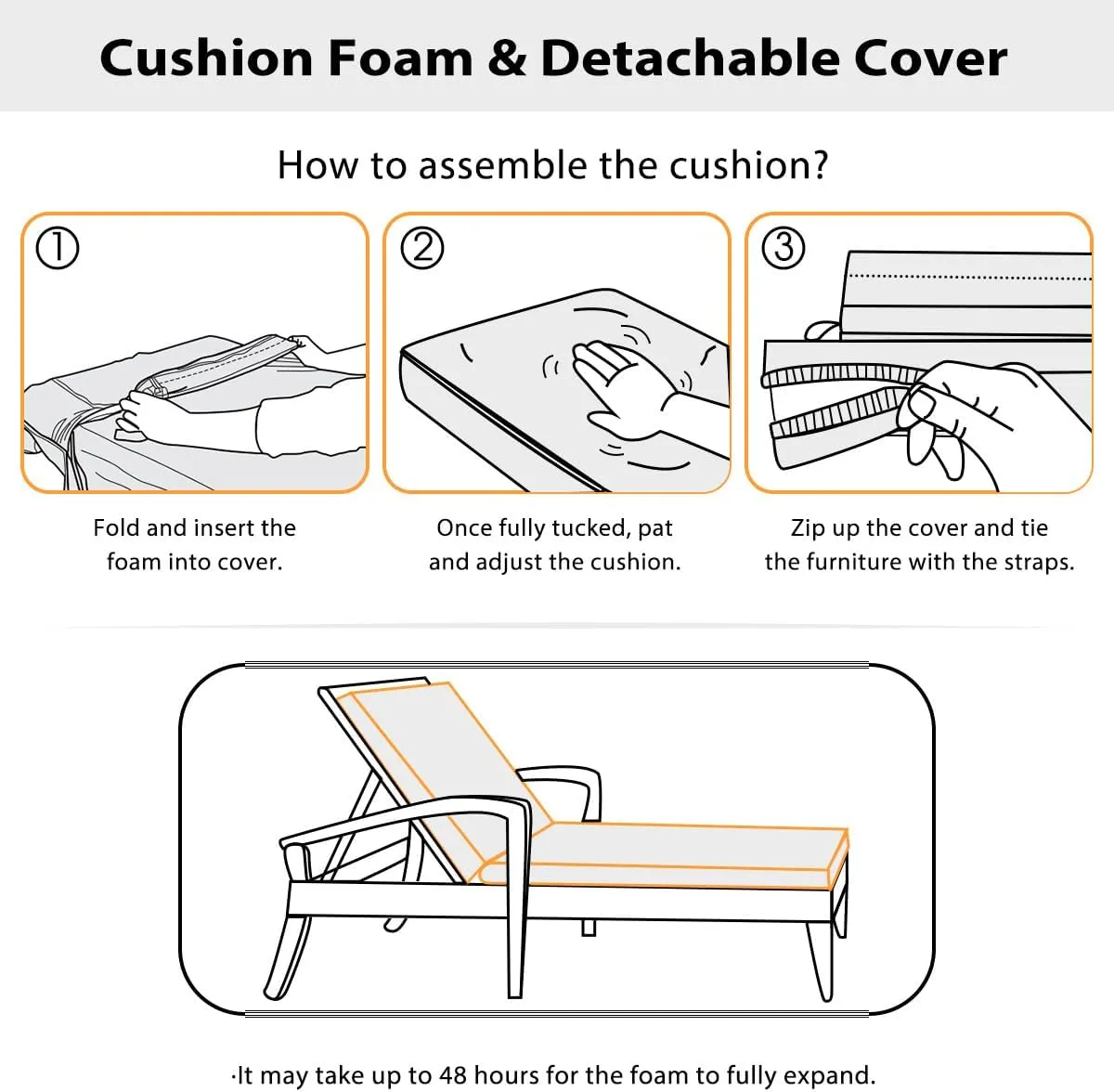 Sundale Outdoor Olefin Chaise Lounge Cushion Set of 2, Water-Resistant Patio Lounge Chair Cushion, Thick Lounger Pad with 8 Straps Dark Gray, 80 x 26 x 4 Inches