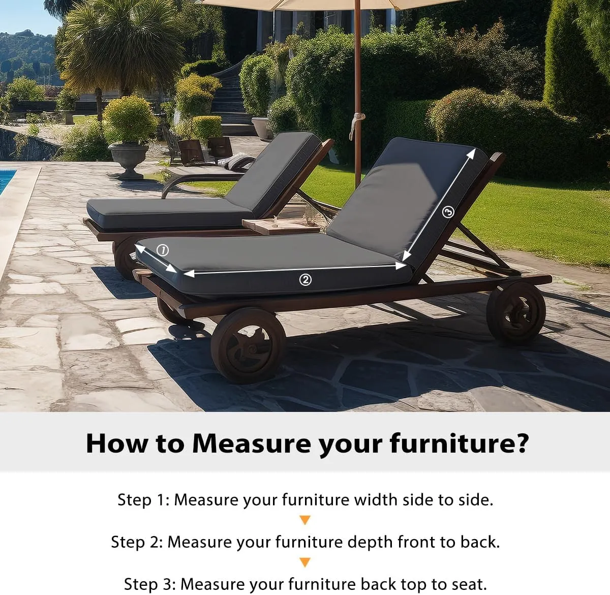 Sundale Outdoor Olefin Chaise Lounge Cushion Set of 2, Water-Resistant Patio Lounge Chair Cushion, Thick Lounger Pad with 8 Straps Dark Gray, 80 x 26 x 4 Inches
