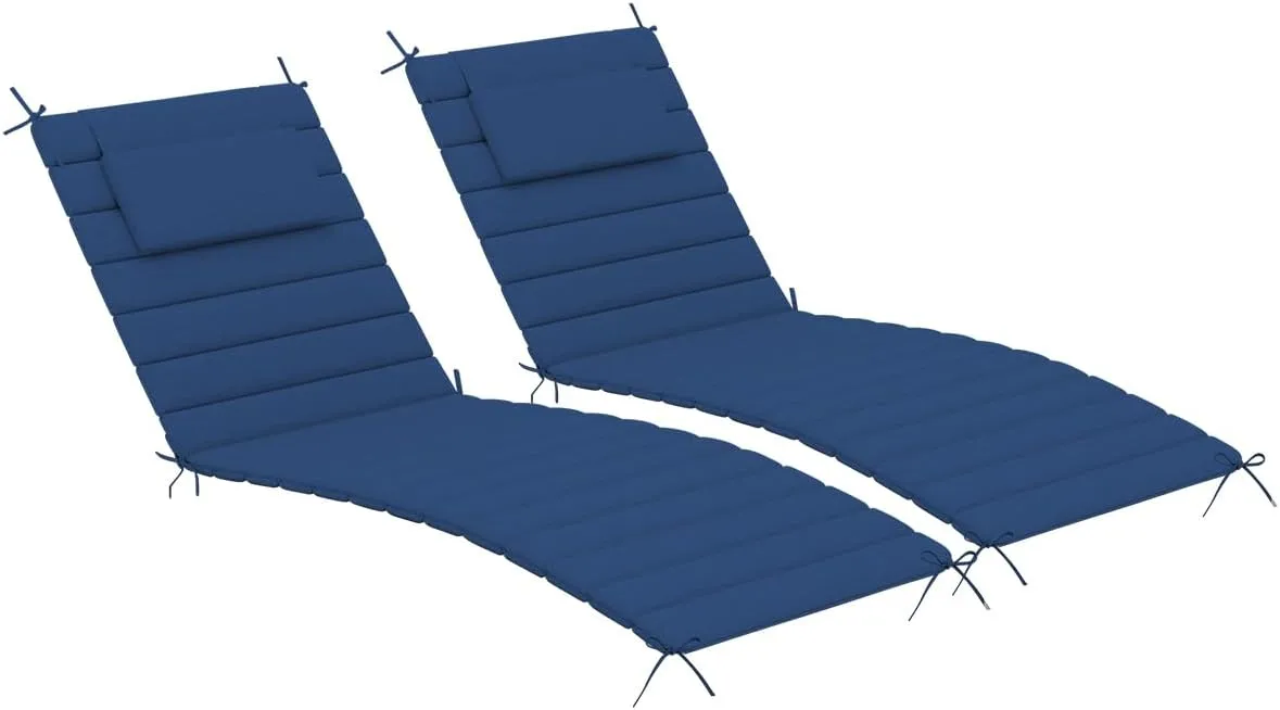 Sundale Outdoor Olefin Quilted Lounge Cushion Set of 2, Patio Foldable Chaise Lounger Cushion, Water-Resistant Lounge Chair Pad with Straps Dark Blue, 72 x 21 inches