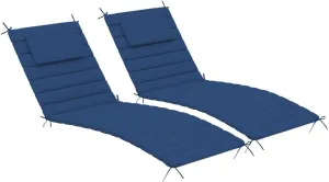 Sundale Outdoor Olefin Quilted Lounge Cushion Set of 2, Patio Foldable Chaise Lounger Cushion, Water-Resistant Lounge Chair Pad with Straps Dark Blue, 72 x 21 inches