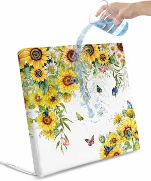 Sunflower Outdoor Cushion Chair Cover Set of 2 - Waterproof Couch Seat Covers, Summer Botanical Butterfly Watercolor Patio Furniture Protector Cushions Slipcovers for Sofa/RV, 20"x18"x4"