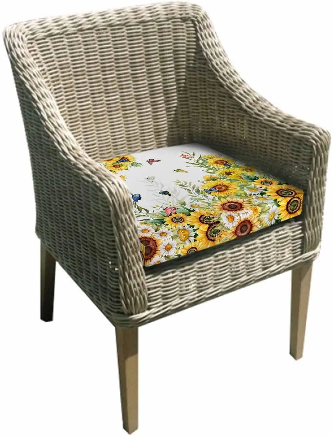 Sunflower Outdoor Cushion Chair Cover Set of 2 - Waterproof Couch Seat Covers, Summer Botanical Butterfly Watercolor Patio Furniture Protector Cushions Slipcovers for Sofa/RV, 20"x18"x4"