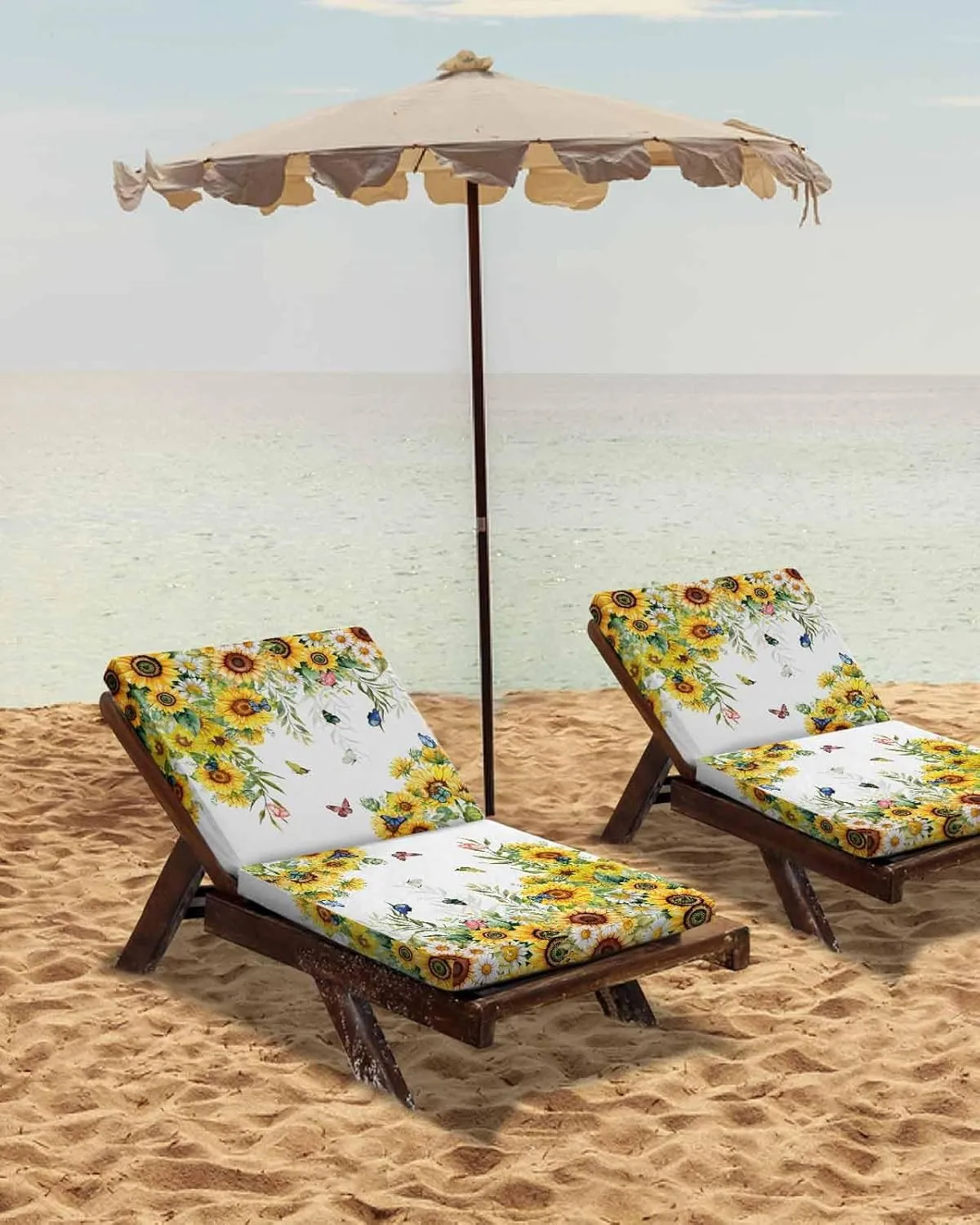 Sunflower Outdoor Cushion Chair Cover Set of 2 - Waterproof Couch Seat Covers, Summer Botanical Butterfly Watercolor Patio Furniture Protector Cushions Slipcovers for Sofa/RV, 20"x18"x4"