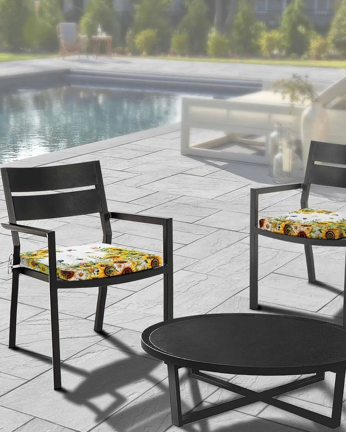 Sunflower Outdoor Cushion Chair Cover Set of 2 - Waterproof Couch Seat Covers, Summer Botanical Butterfly Watercolor Patio Furniture Protector Cushions Slipcovers for Sofa/RV, 20"x18"x4"