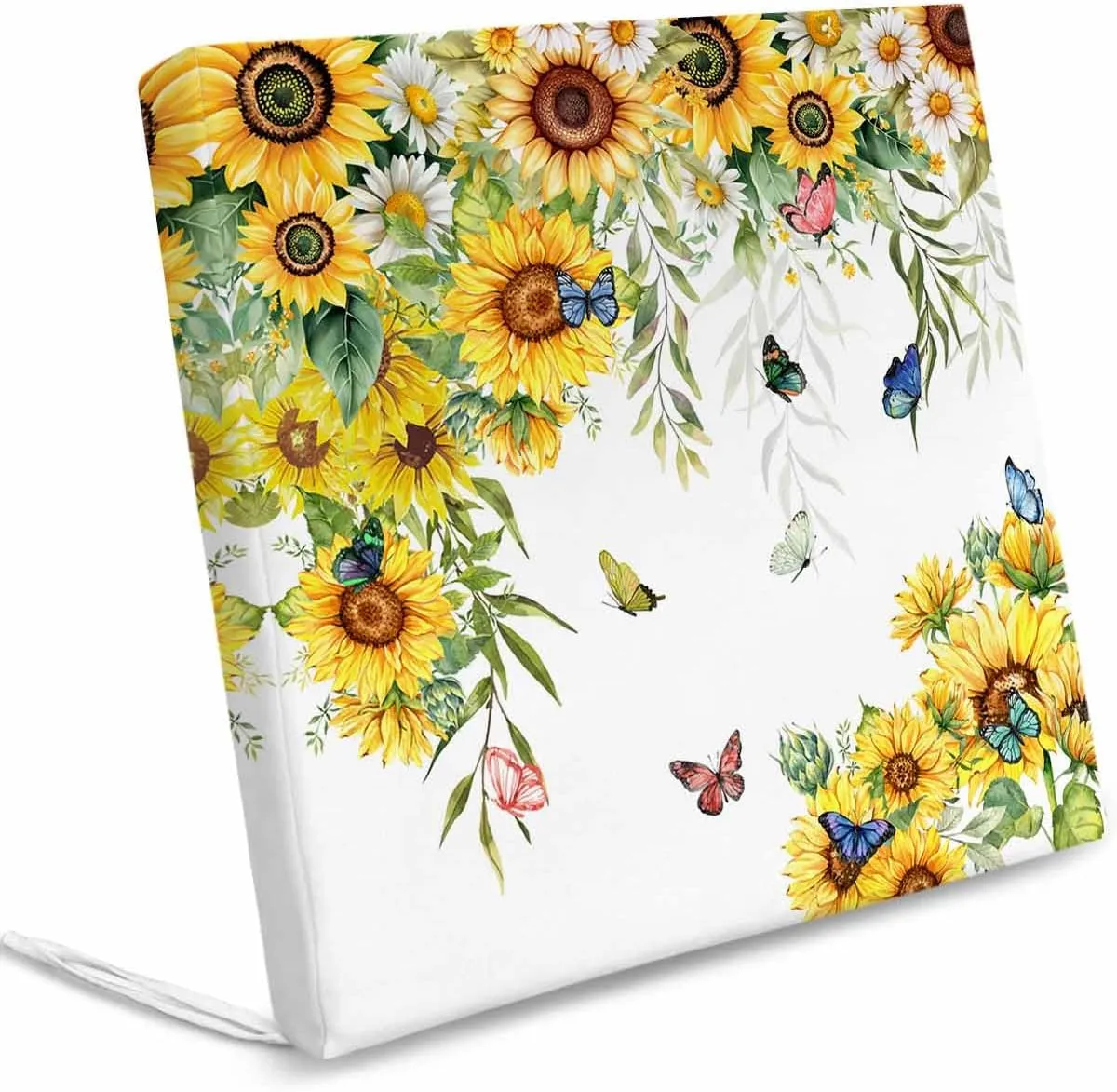 Sunflower Outdoor Cushion Chair Cover Set of 2 - Waterproof Couch Seat Covers, Summer Botanical Butterfly Watercolor Patio Furniture Protector Cushions Slipcovers for Sofa/RV, 20"x18"x4"