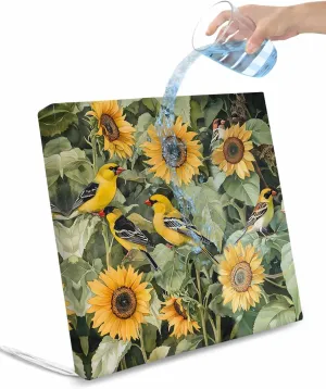Sunflower Outdoor Cushion Chair Cover Set of 2 - Waterproof Couch Seat Covers, Yellow Summer Floral Birds Pastoral Patio Furniture Protector Cushions Slipcovers for Sofa/RV, 22"x20"x4"