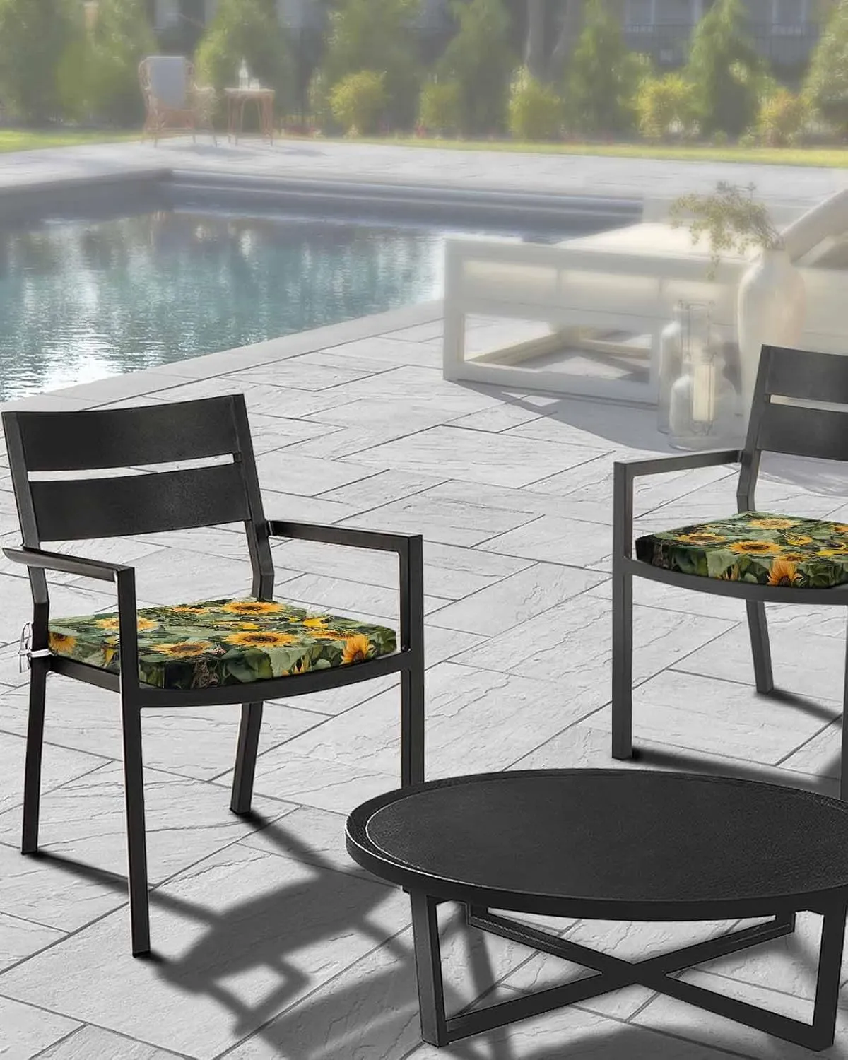 Sunflower Outdoor Cushion Chair Cover Set of 2 - Waterproof Couch Seat Covers, Yellow Summer Floral Birds Pastoral Patio Furniture Protector Cushions Slipcovers for Sofa/RV, 22"x20"x4"