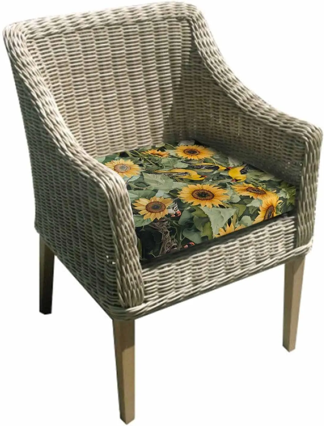 Sunflower Outdoor Cushion Chair Cover Set of 2 - Waterproof Couch Seat Covers, Yellow Summer Floral Birds Pastoral Patio Furniture Protector Cushions Slipcovers for Sofa/RV, 22"x20"x4"