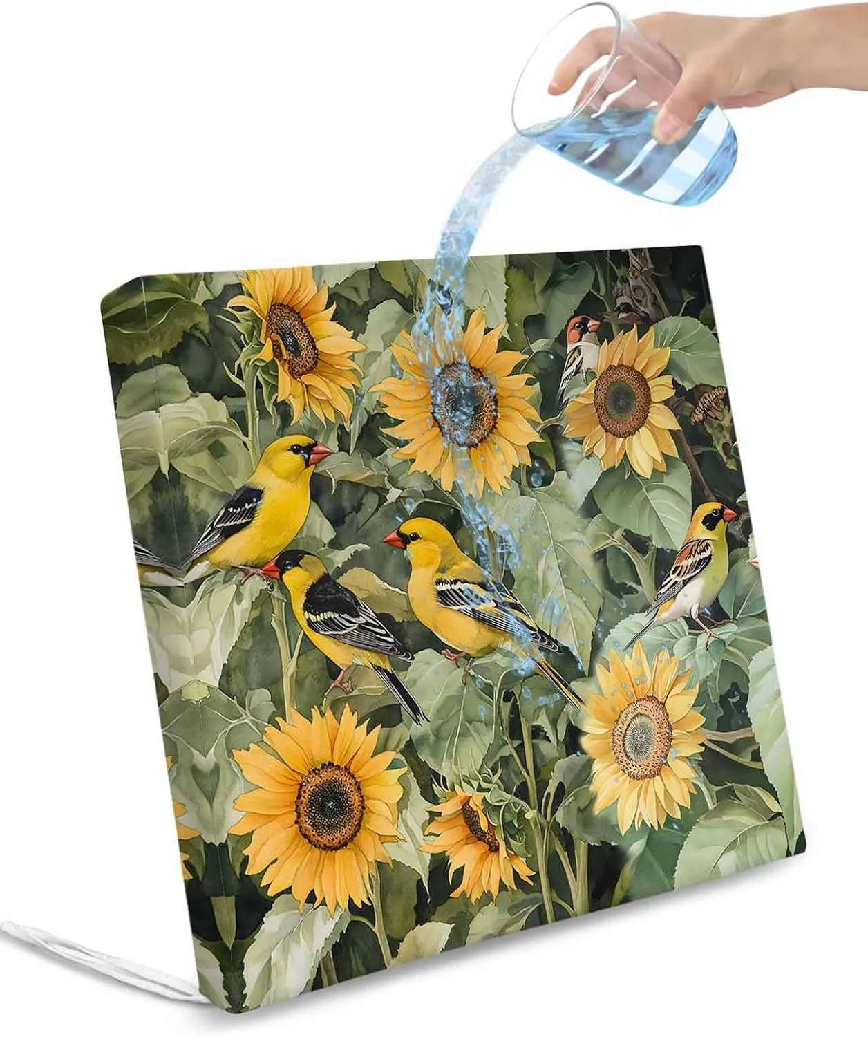 Sunflower Outdoor Cushion Chair Cover Set of 2 - Waterproof Couch Seat Covers, Yellow Summer Floral Birds Pastoral Patio Furniture Protector Cushions Slipcovers for Sofa/RV, 22"x20"x4"