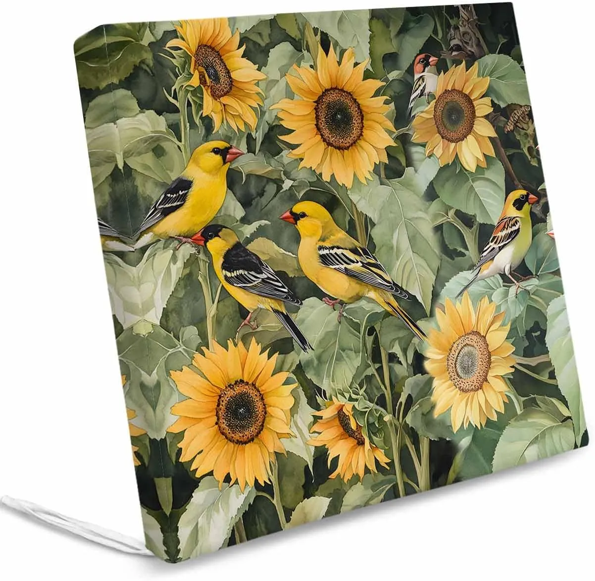 Sunflower Outdoor Cushion Chair Cover Set of 2 - Waterproof Couch Seat Covers, Yellow Summer Floral Birds Pastoral Patio Furniture Protector Cushions Slipcovers for Sofa/RV, 22"x20"x4"