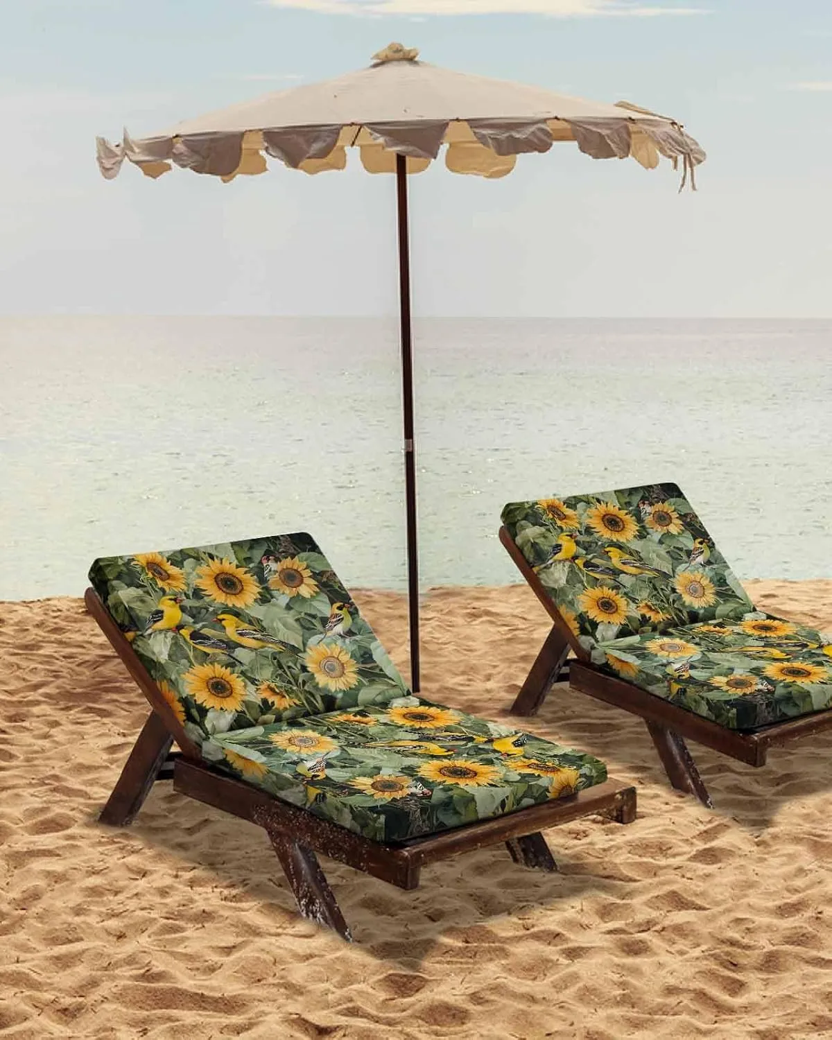 Sunflower Outdoor Cushion Chair Cover Set of 2 - Waterproof Couch Seat Covers, Yellow Summer Floral Birds Pastoral Patio Furniture Protector Cushions Slipcovers for Sofa/RV, 22"x20"x4"