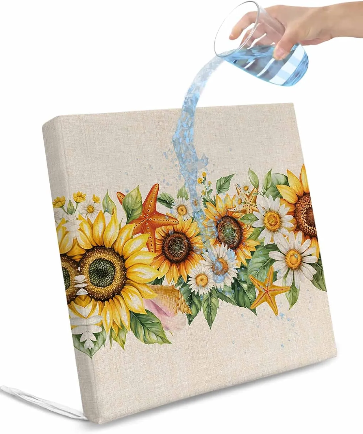 Sunflower Outdoor Cushion Chair Cover Set of 2 - Waterproof Couch Seat Covers, Yellow Summer Floral Pastoral Rustic Patio Furniture Protector Cushions Slipcovers for Sofa/RV, 24"x24"x4"