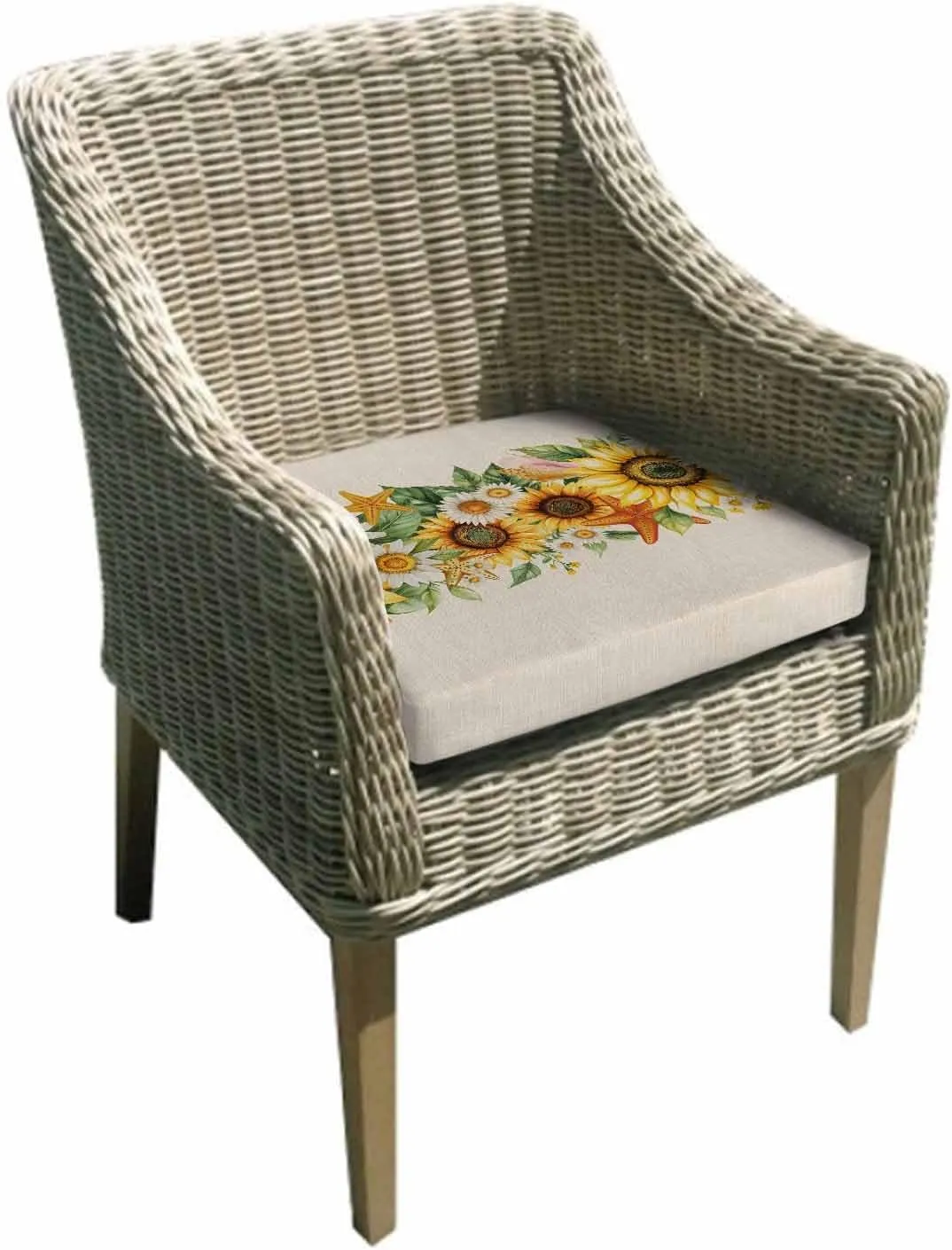 Sunflower Outdoor Cushion Chair Cover Set of 2 - Waterproof Couch Seat Covers, Yellow Summer Floral Pastoral Rustic Patio Furniture Protector Cushions Slipcovers for Sofa/RV, 24"x24"x4"