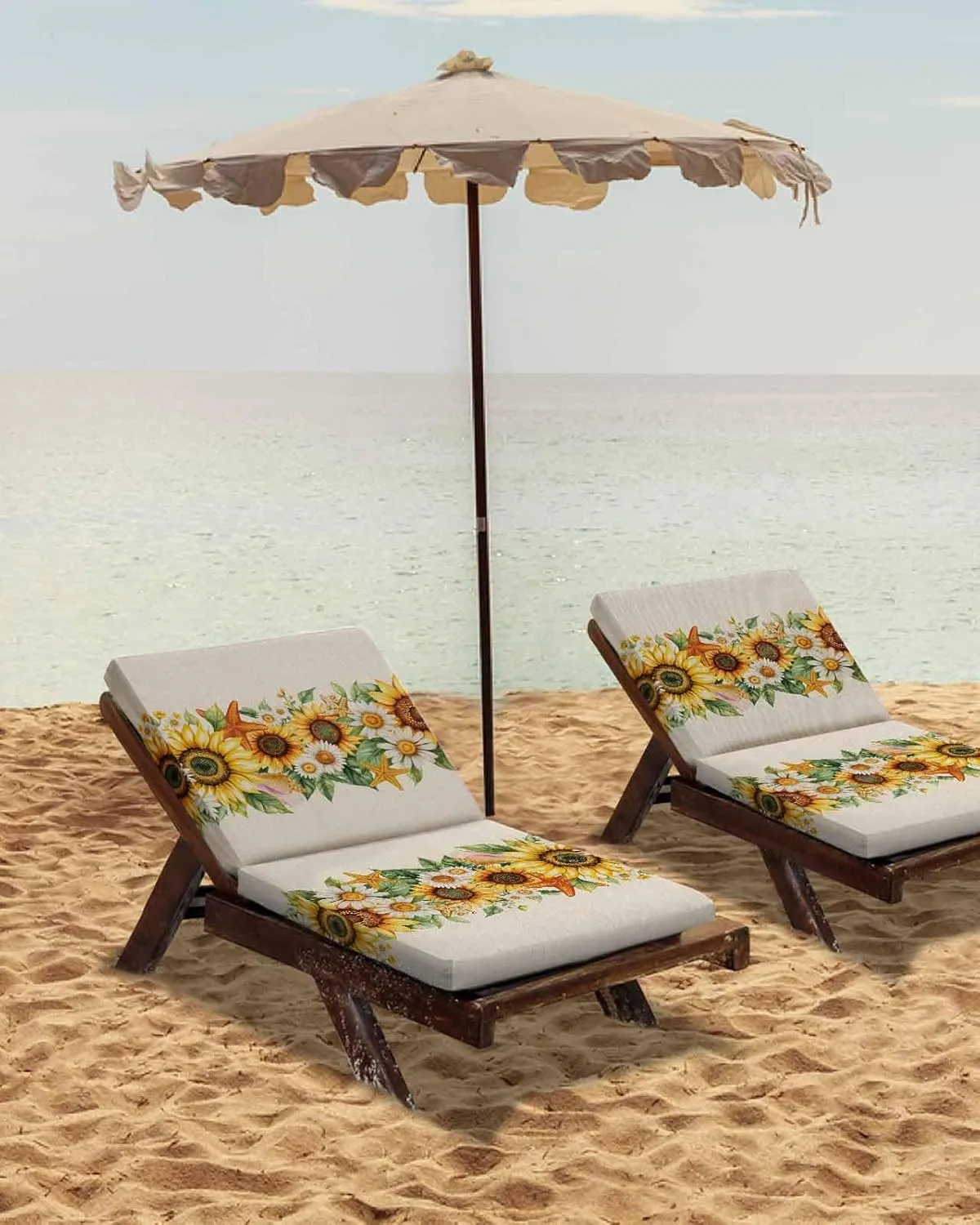 Sunflower Outdoor Cushion Chair Cover Set of 2 - Waterproof Couch Seat Covers, Yellow Summer Floral Pastoral Rustic Patio Furniture Protector Cushions Slipcovers for Sofa/RV, 24"x24"x4"