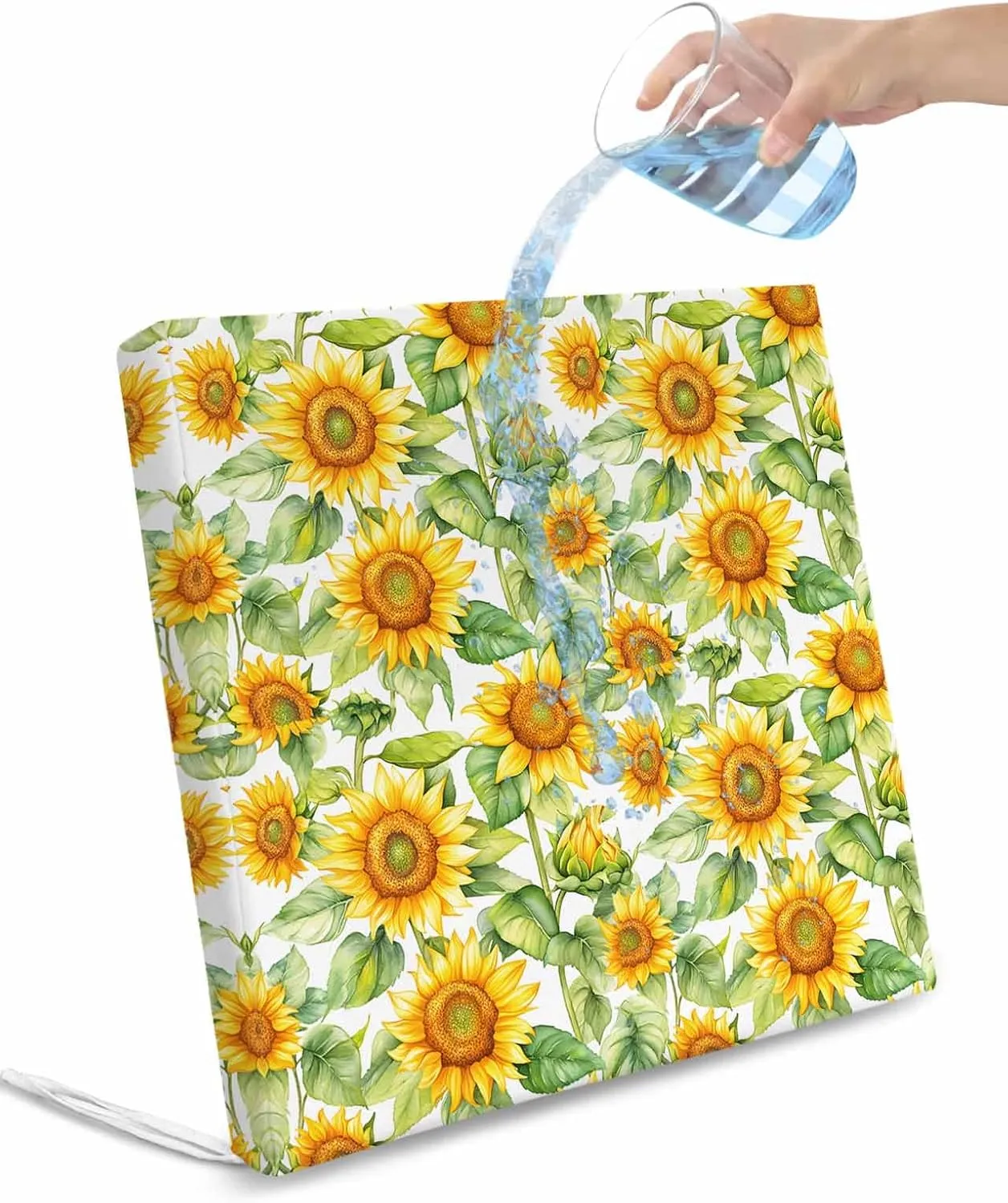 Sunflower Outdoor Cushion Chair Cover Set of 4 - Waterproof Couch Seat Covers, Farmhouse Summer Botanical Watercolor Patio Furniture Protector Cushions Slipcovers for Sofa/RV, 22"x20"x4"