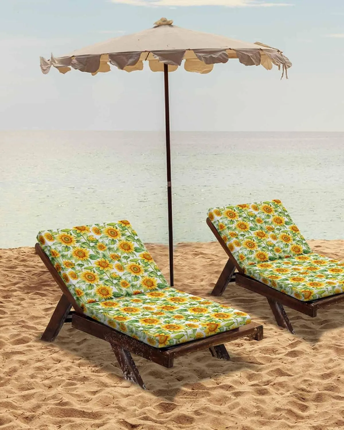 Sunflower Outdoor Cushion Chair Cover Set of 4 - Waterproof Couch Seat Covers, Farmhouse Summer Botanical Watercolor Patio Furniture Protector Cushions Slipcovers for Sofa/RV, 22"x20"x4"