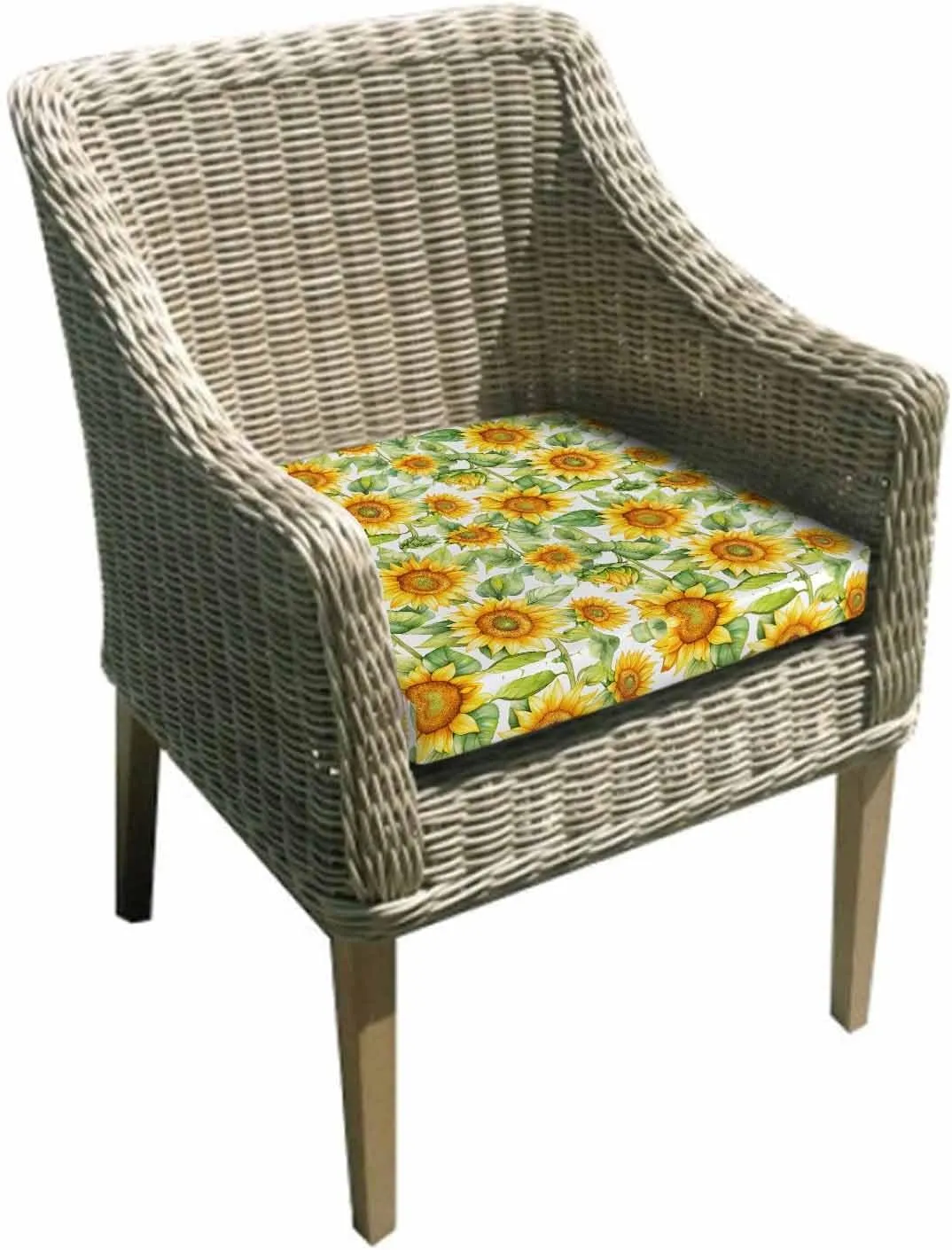 Sunflower Outdoor Cushion Chair Cover Set of 4 - Waterproof Couch Seat Covers, Farmhouse Summer Botanical Watercolor Patio Furniture Protector Cushions Slipcovers for Sofa/RV, 22"x20"x4"