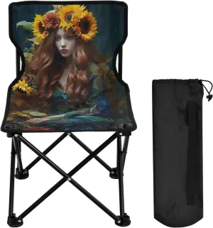 Sunflower Pretty Women Portable Camping Chairs,Collapsible Anti-Slip Padded Oxford Cloth Stool for Beach Compact, Lightweight Foldable Chairs for Hiking Mountaineering Beach 2012603