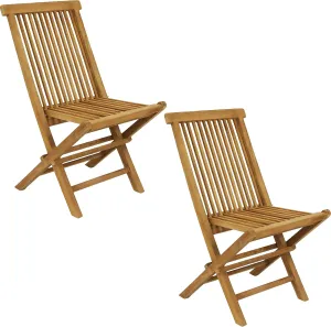 Sunnydaze Hyannis Solid Teak Wood Folding Chairs - Outdoor Wooden Patio Chairs - Foldable - Light Wood Stain Finished - Set of 2