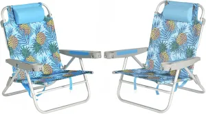 SUNNYFEEL Extra Wide Low Beach Chair 2 Pack 5 Position Lay, XL Oversized Portable Folding Camping Chairs with Cup Holder for Outdoor/Sand, Foldable Backpack Beach Chair for Adults Heavy Duty 500 LBS