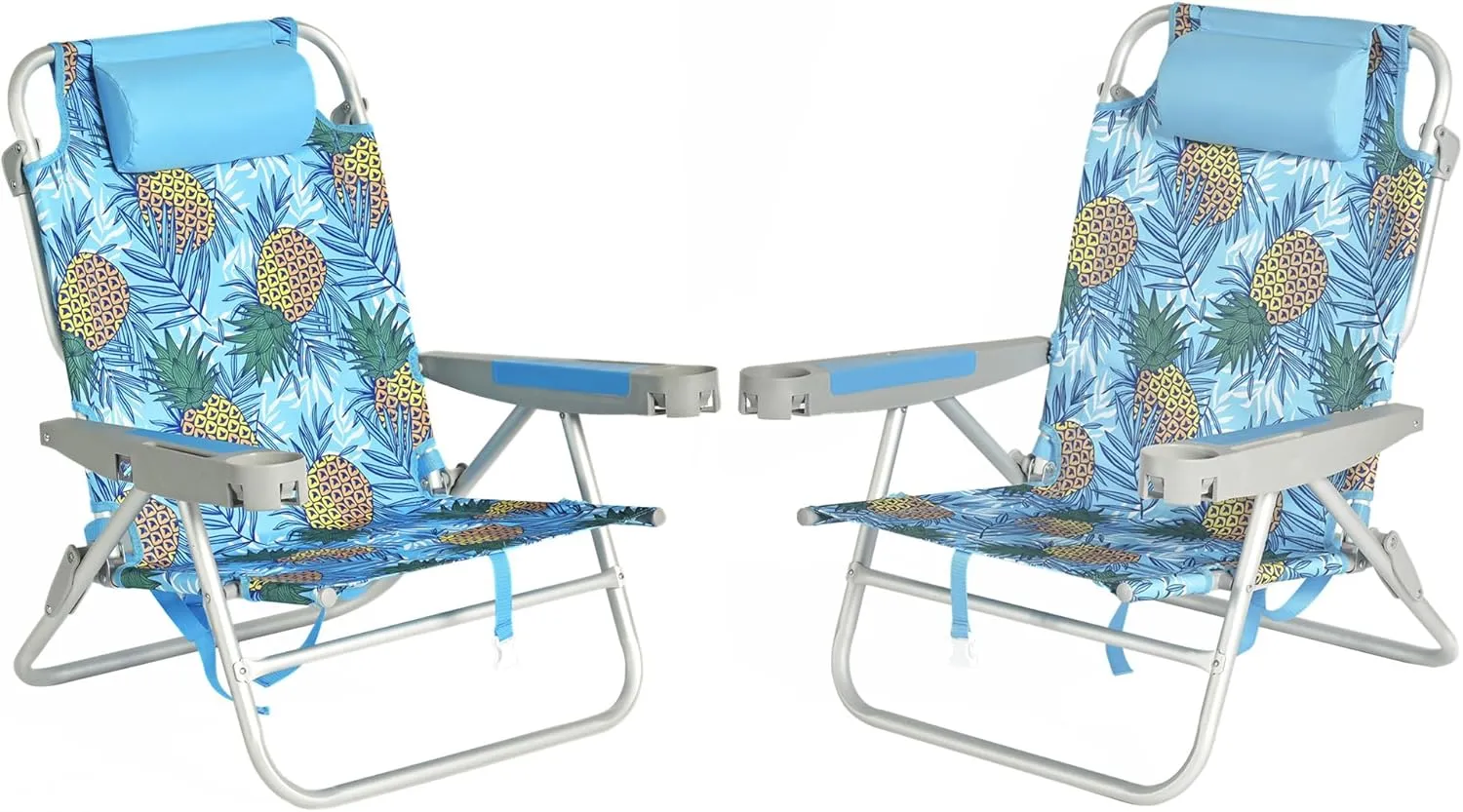 SUNNYFEEL Extra Wide Low Beach Chair 2 Pack 5 Position Lay, XL Oversized Portable Folding Camping Chairs with Cup Holder for Outdoor/Sand, Foldable Backpack Beach Chair for Adults Heavy Duty 500 LBS