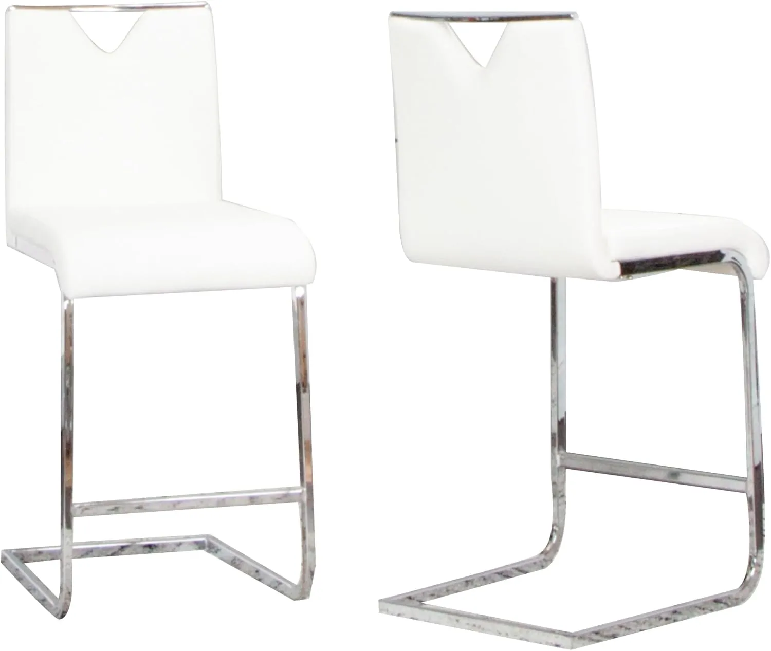 Sunset Trading Doral 24" Faux Leather Upholstered Barstools | 2 Counter Height Stools | Polished Chrome Cantilever Base | White Padded Seat & Back | Dining Room, Bar, Kitchen Island Seating