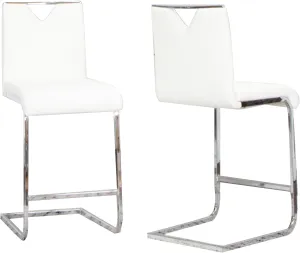 Sunset Trading Doral 24" Faux Leather Upholstered Barstools | 2 Counter Height Stools | Polished Chrome Cantilever Base | White Padded Seat & Back | Dining Room, Bar, Kitchen Island Seating