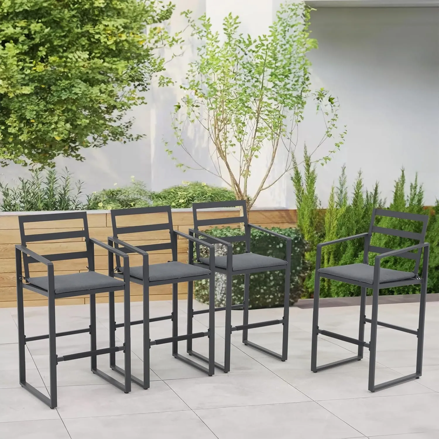 SUNSITT Outdoor Bar Stools Set of 4, All-Weather Aluminum Barstools Bar Height Patio Chairs w/Cushions & Footrest for Backyard Balcony Pool Lawn, Dark-Grey