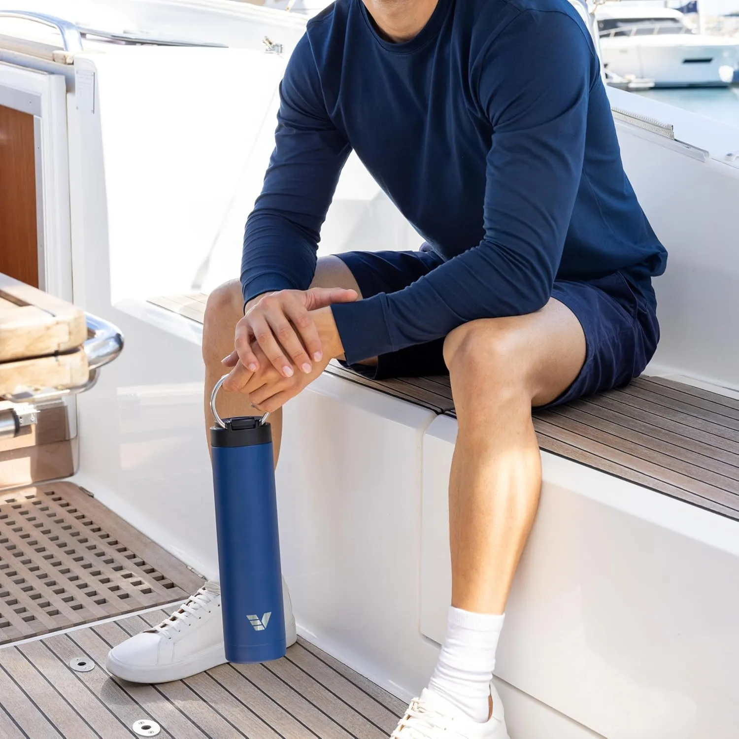 Super Maxi Stainless Steel Water Bottle 36oz - Double wall vacuum insulated | Integrated carry handle | leak proof flip top lid | Lightweight & stylish - Blue