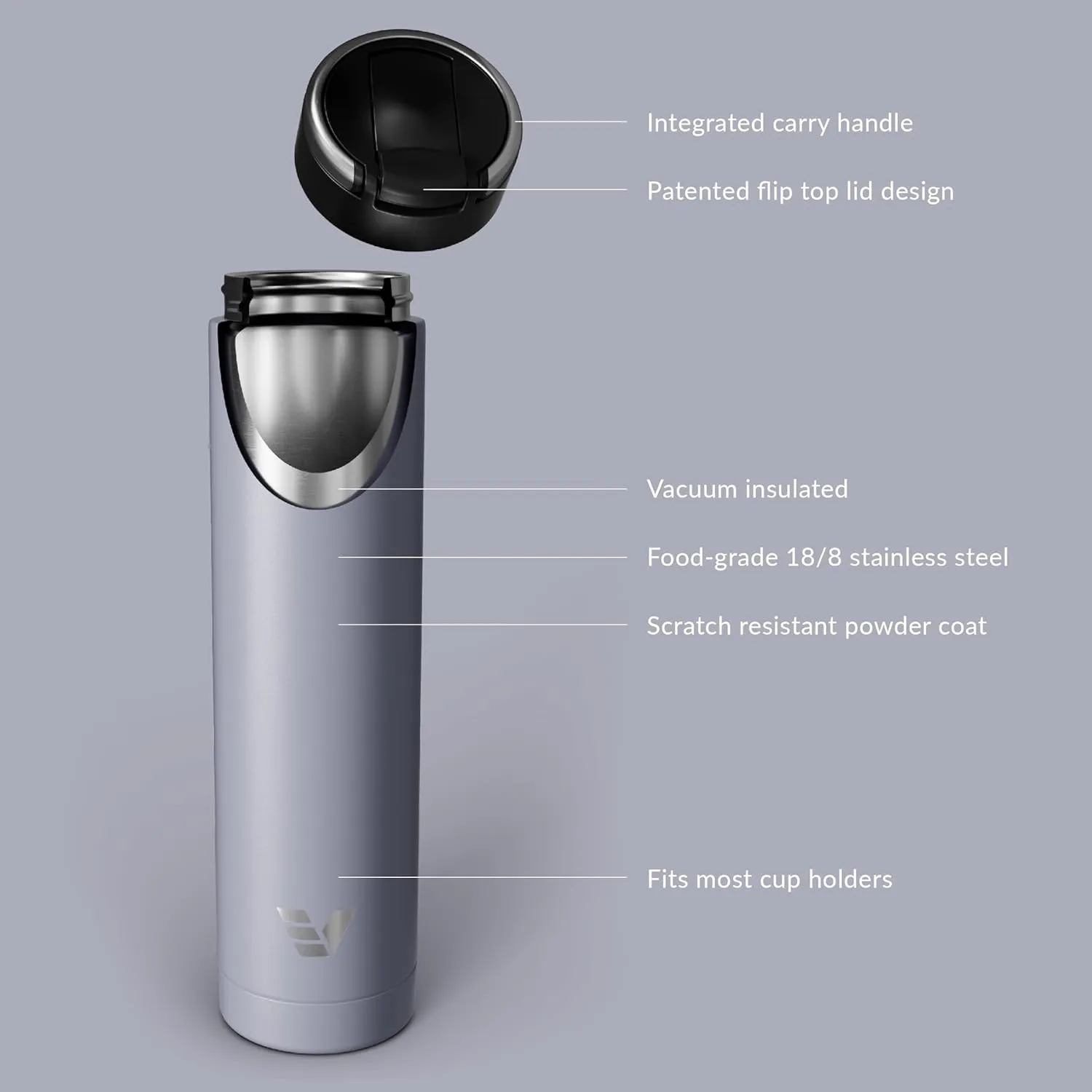 Super Maxi Stainless Steel Water Bottle 36oz - Double wall vacuum insulated | Integrated carry handle | leak proof flip top lid | Lightweight & stylish - Lilac
