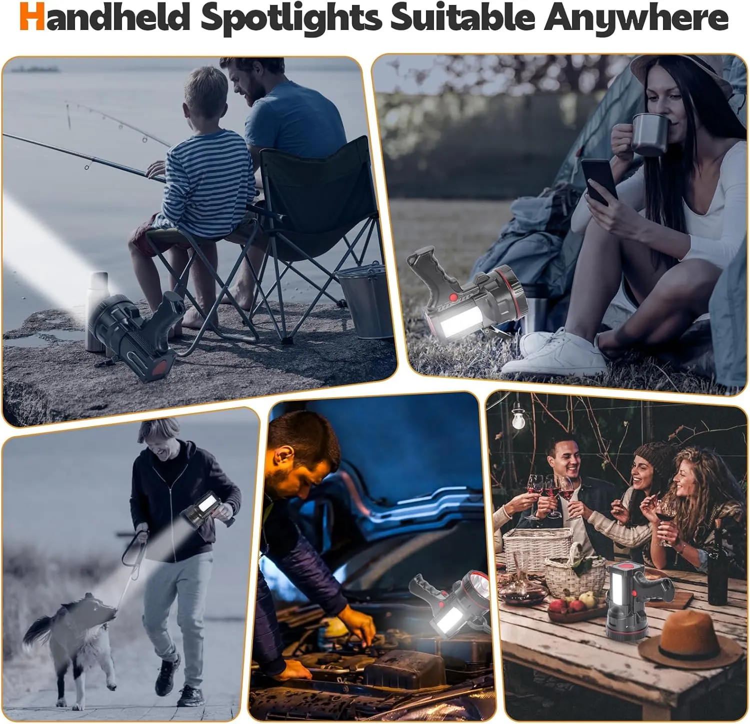 Superbright Handheld LED Spotlight Flashlight Powerful Searchlight USB Rechargeable Lantern with Power Bank Function Portable Camping Emergency Light (Yellow Light)