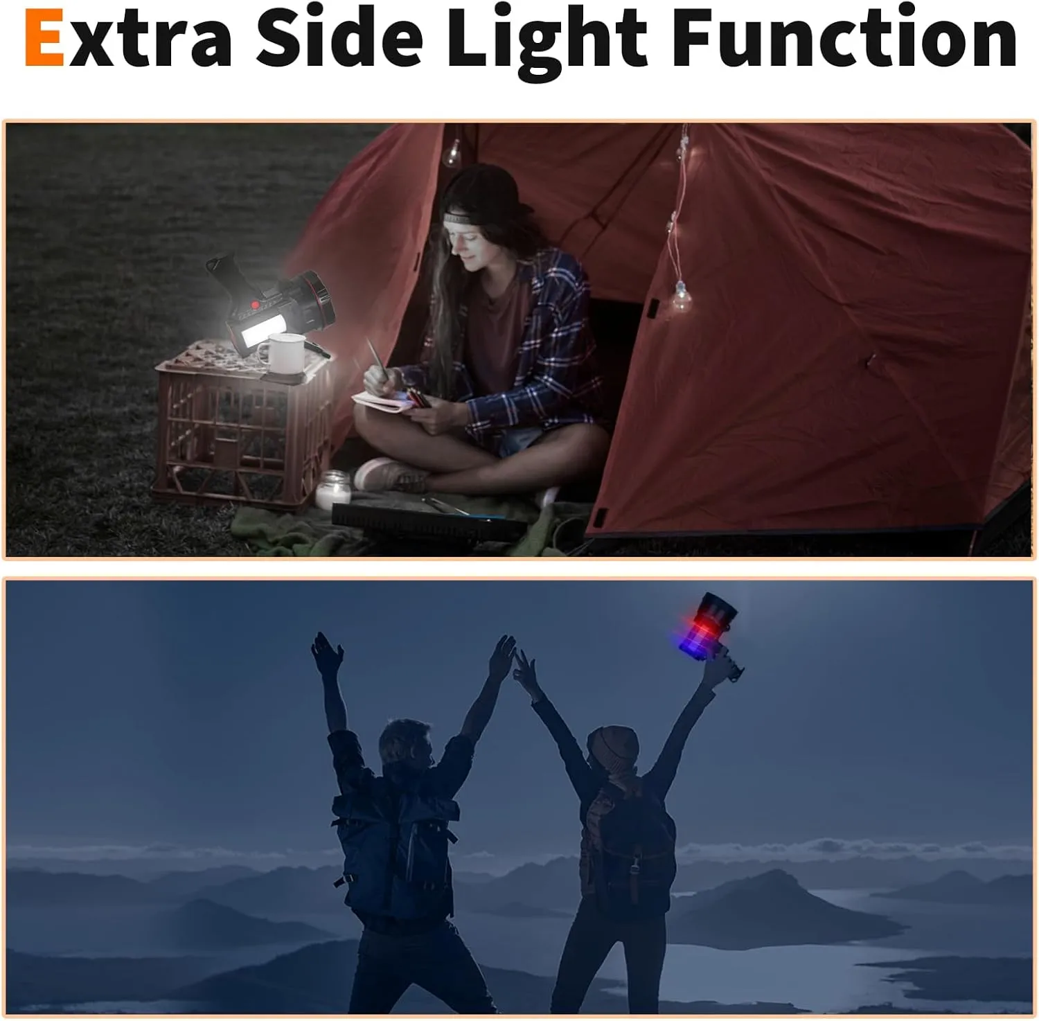 Superbright Handheld LED Spotlight Flashlight Powerful Searchlight USB Rechargeable Lantern with Power Bank Function Portable Camping Emergency Light (Yellow Light)