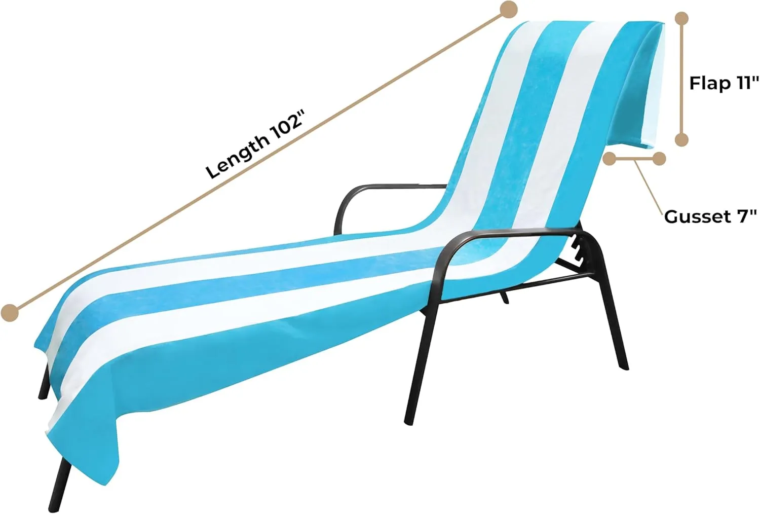 Superior Cabana Cotton Lounge Chair Cover, Outdoor Towel/Chaise Furniture Covers, Terry Cloth, Beach, Spa, Swim Accessories, Pool Chair Cover, Soft, Quick Drying, 32" x 102", Turquoise