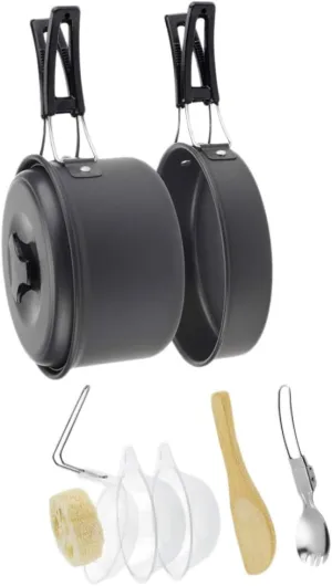 SUPVOX Camping Cookware Portable Pot Set Cutlery for People Titanium Material for Outdoor Adventures