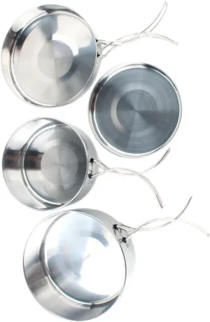 SUPVOX Portable Cooking Set 4-Piece Stainless Steel Pot Camping Cookware Hiking Pan Outdoor Supplies for Outdoor Activities