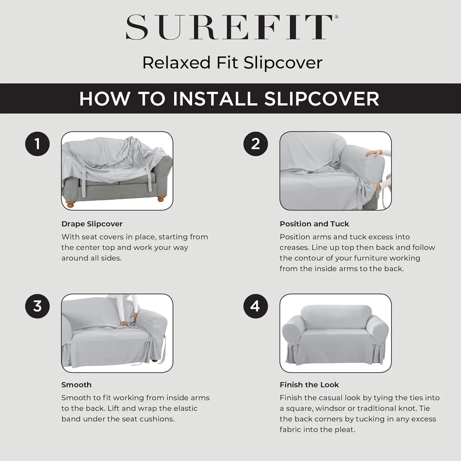 SureFit Duck Cotton Sofa T-Cushion Slipcover - One Piece Slipcover, Relaxed Woven Fit, 100% Cotton, Machine Washable (T-Cushion Sofa, Bluestone Color)