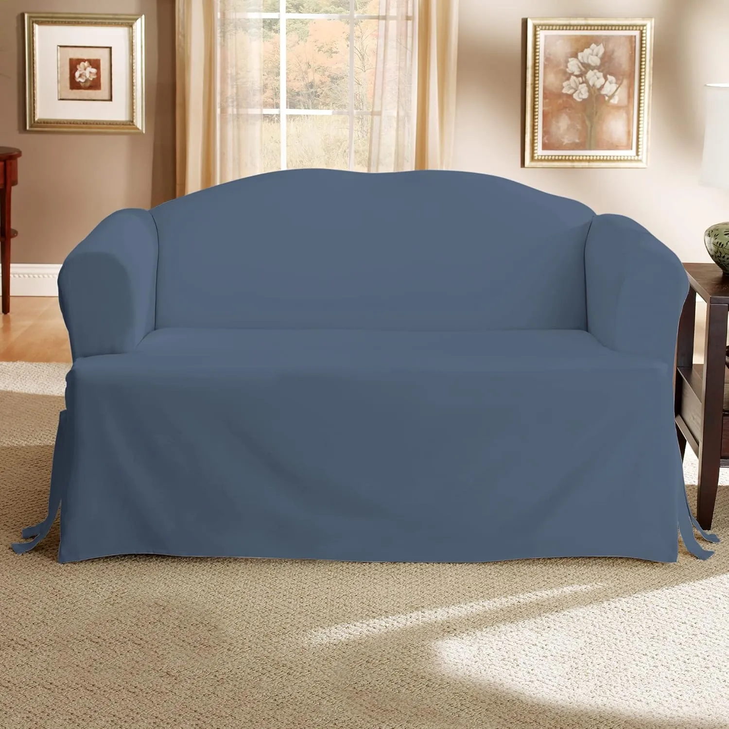 SureFit Duck Cotton Sofa T-Cushion Slipcover - One Piece Slipcover, Relaxed Woven Fit, 100% Cotton, Machine Washable (T-Cushion Sofa, Bluestone Color)