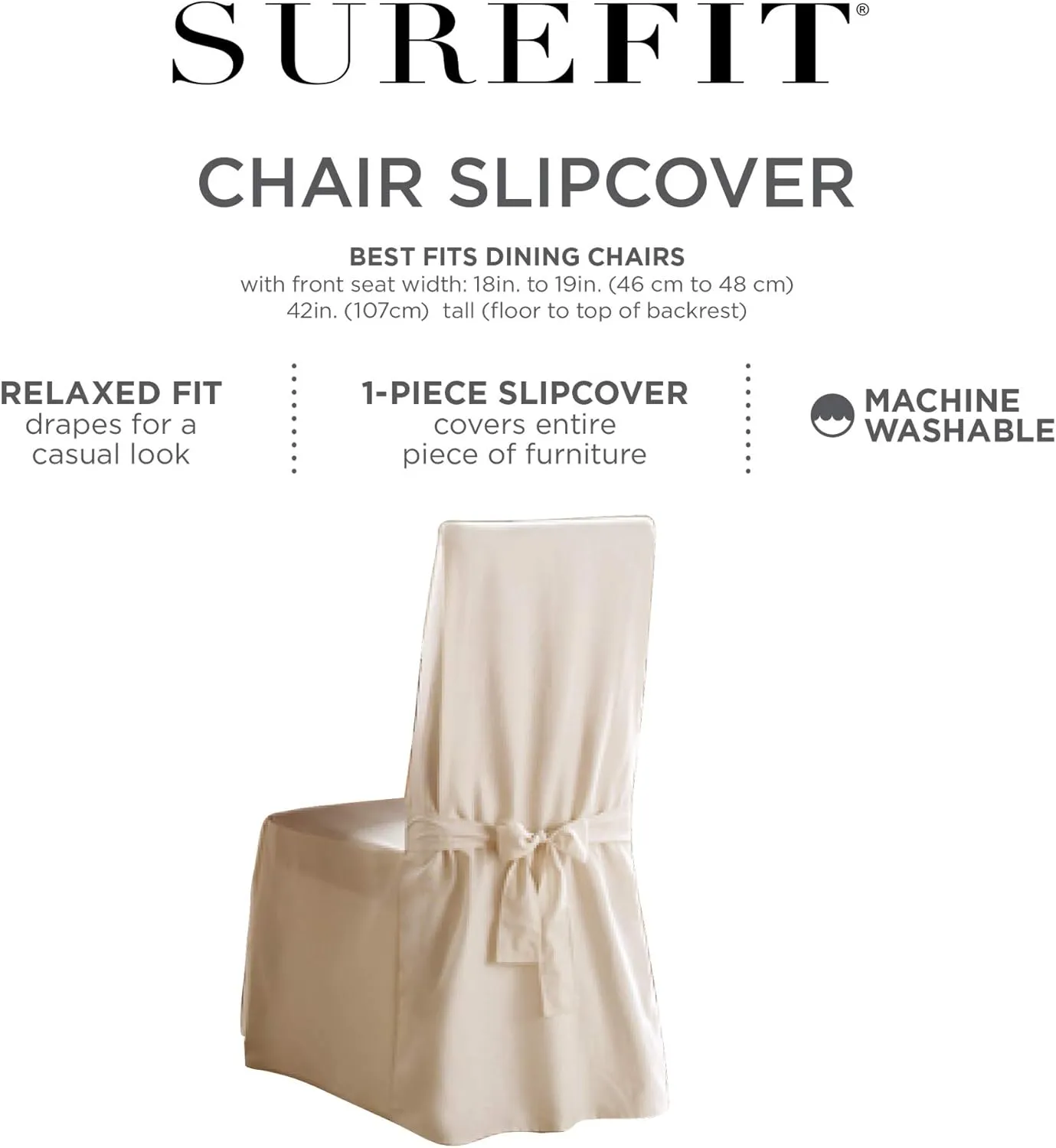 SureFit Home Décor Scroll Long Dining Room Chair One Piece Slipcover, Relaxed Fit, Cotton/Polyester, Machine Washable, Dinning - Brown